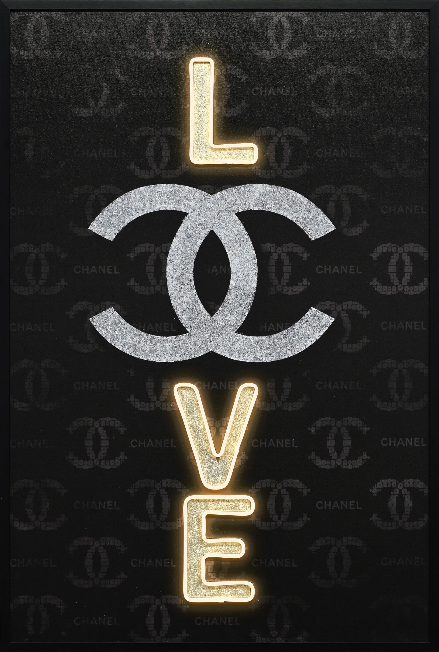 Noir Love Hand-Embellished LED Canvas in Frame