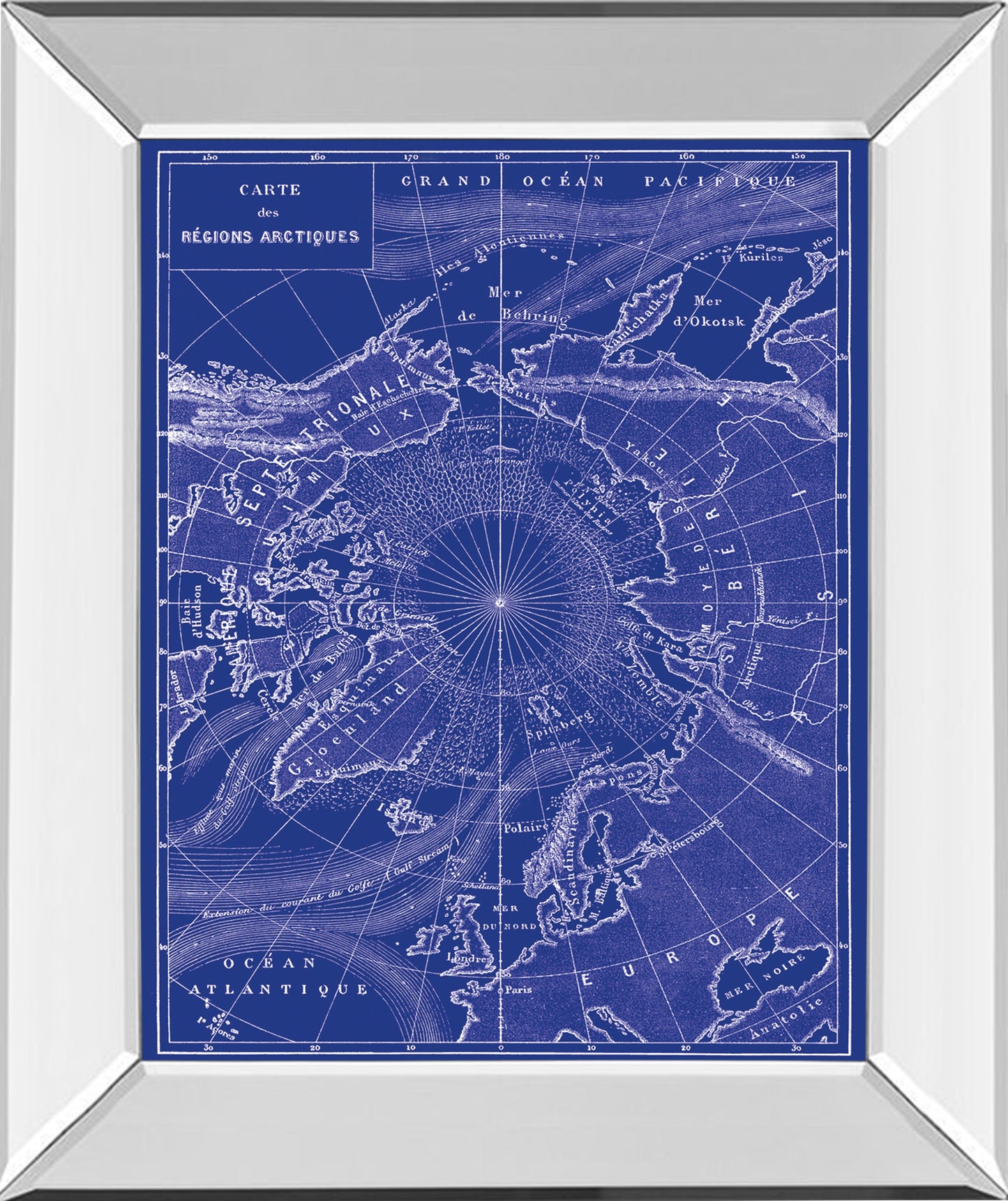 Mirrored Frame Arctic Map By The Vintage Collection