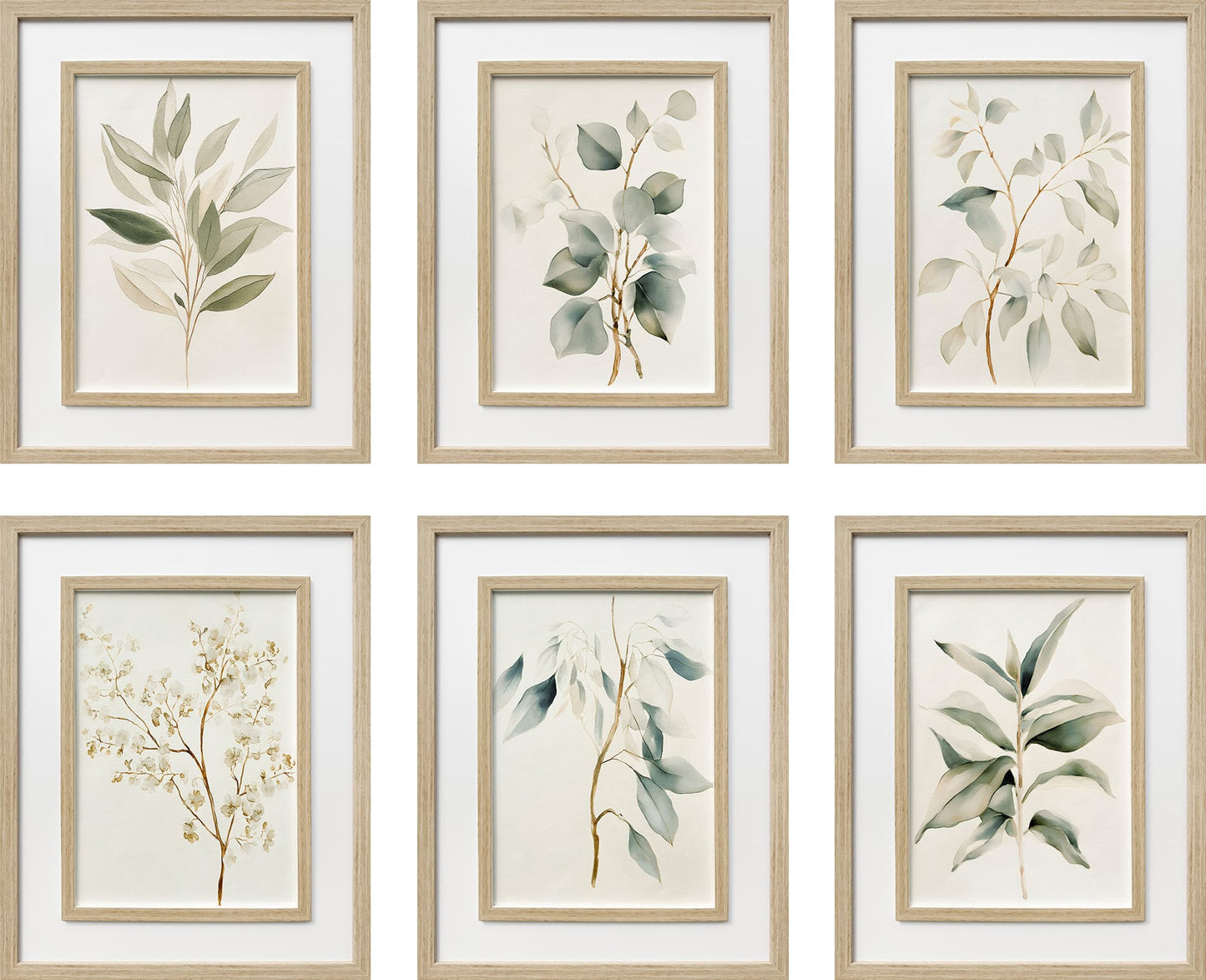 Quiet Botanical Print on Paper Set in Double Frame