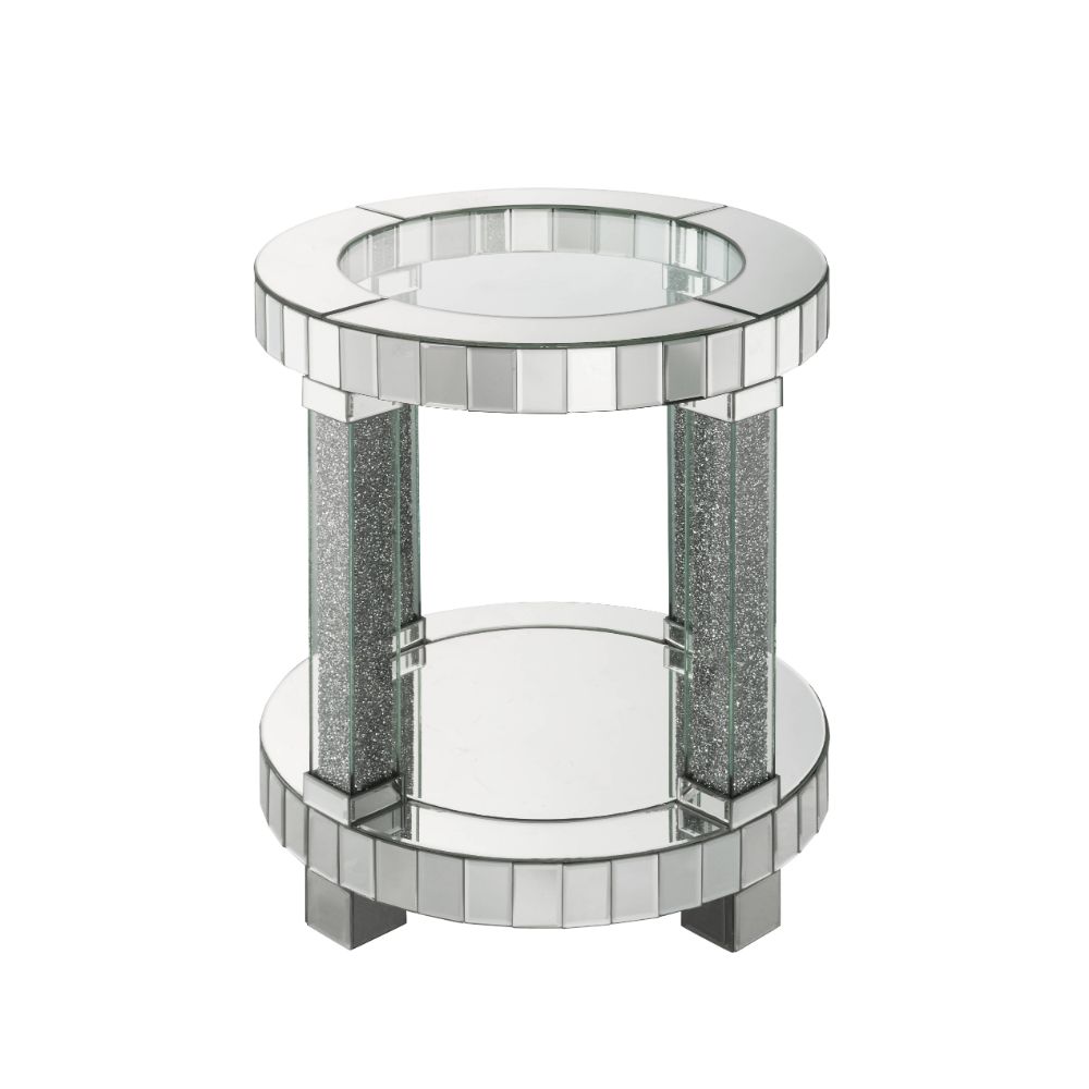 Noralie Round End Table with Mirrored Shelf Base