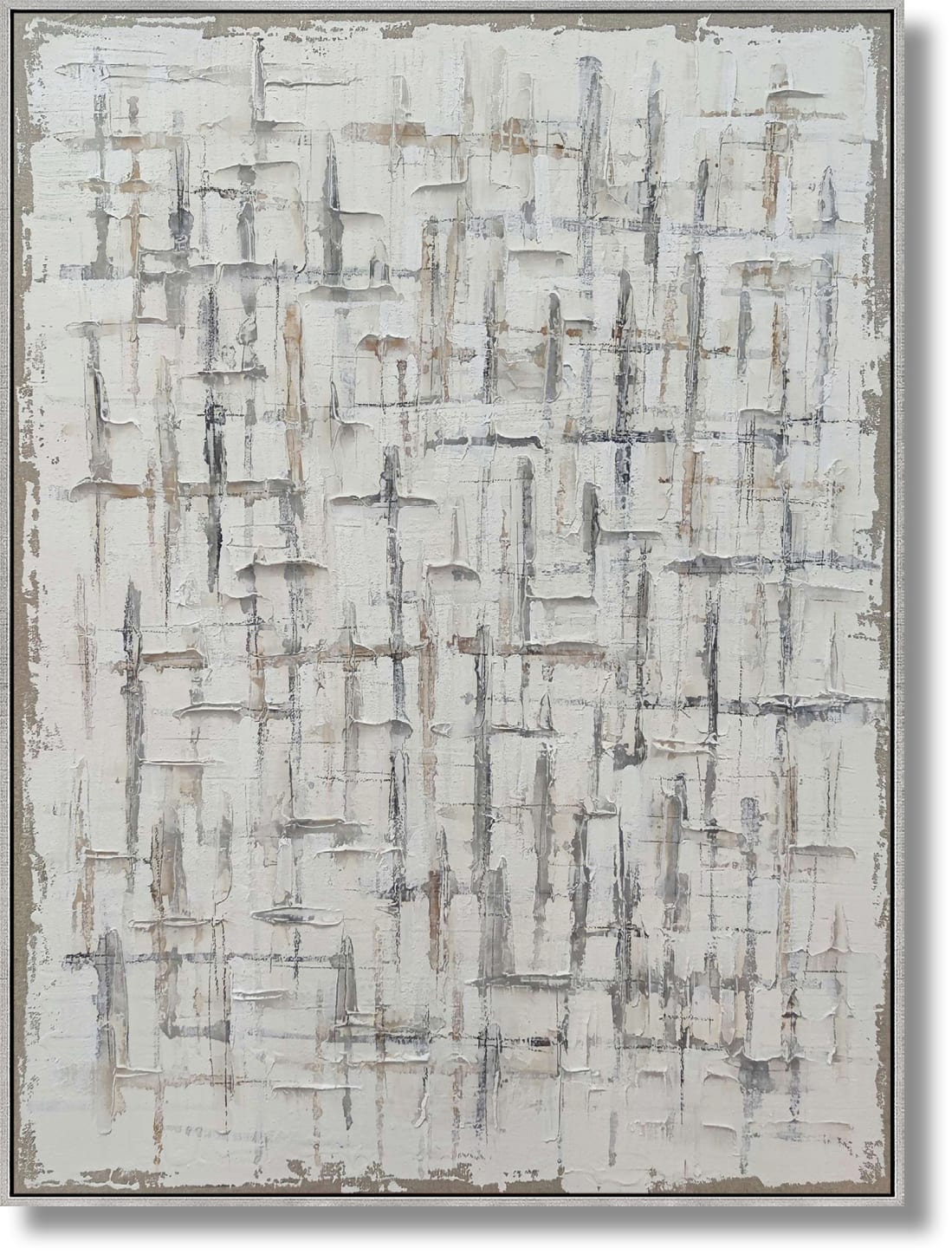 ''Urban Mist Textured Abstraction'' Hand-painted Canvas in Frame