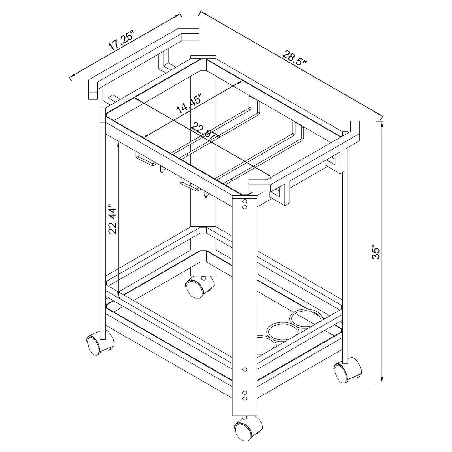 Jefferson 2-tier Glass Shelf Acrylic Bar Cart Chrome