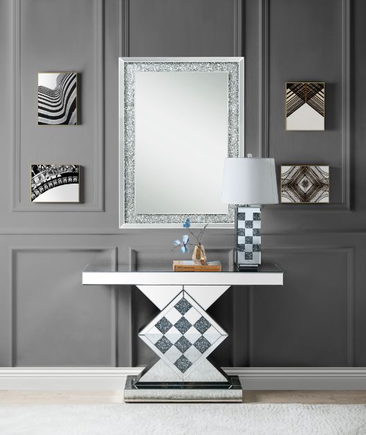 Noralie Glam Rectangular Console Table with Checkered Pattern
