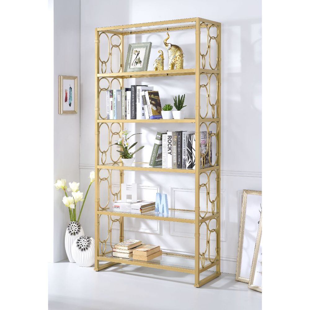 Milavera 77"H x 37"W Open Gold Bookshelf