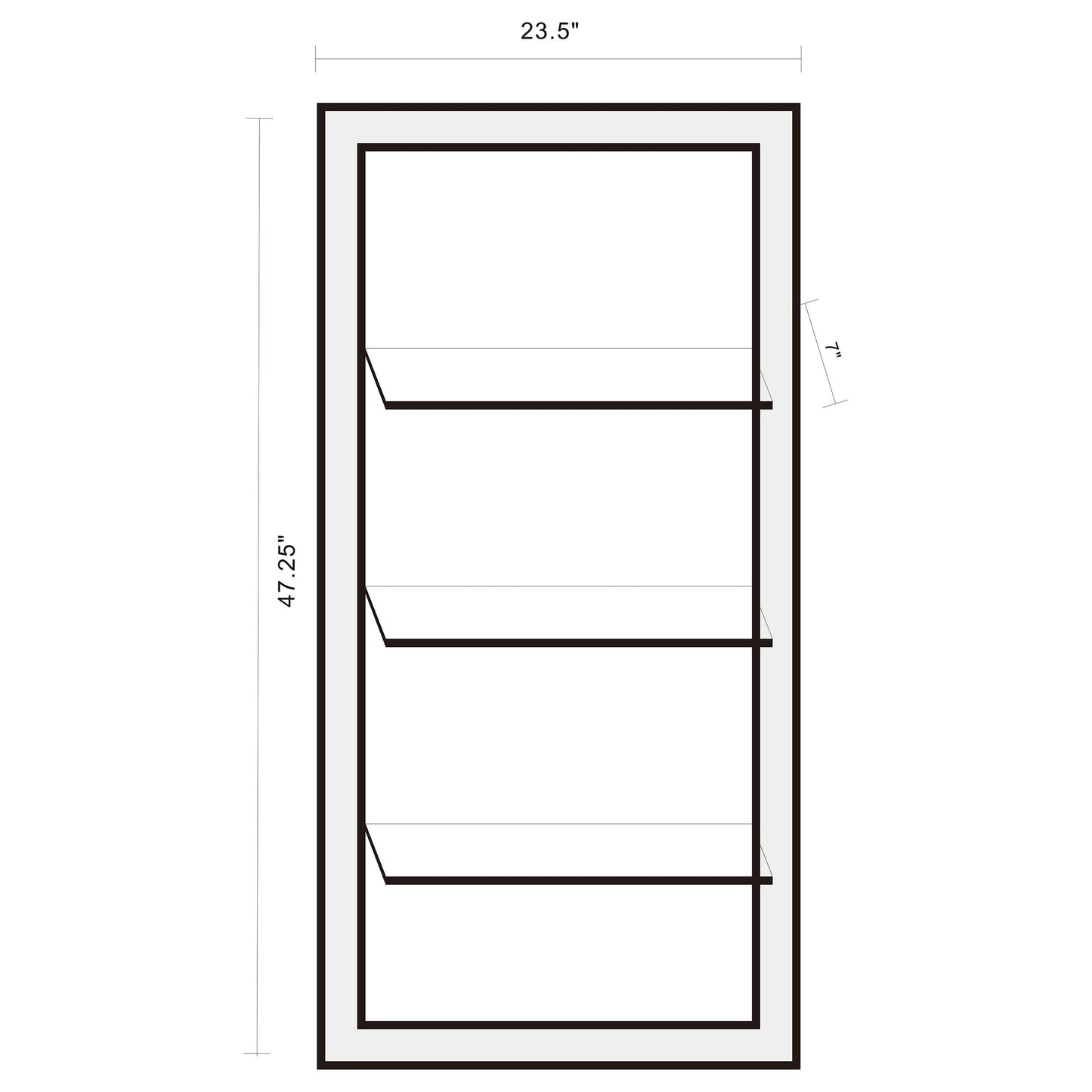 Espejo de pared rectangular Oriel de 24 x 47 pulgadas con 3 estantes, plateado