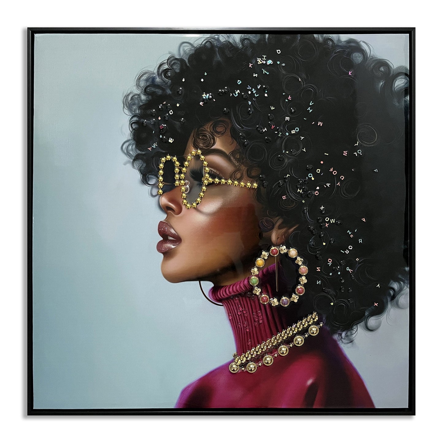 ''Afro in Red'' Gloss Canvas w/ Rocks in Frame