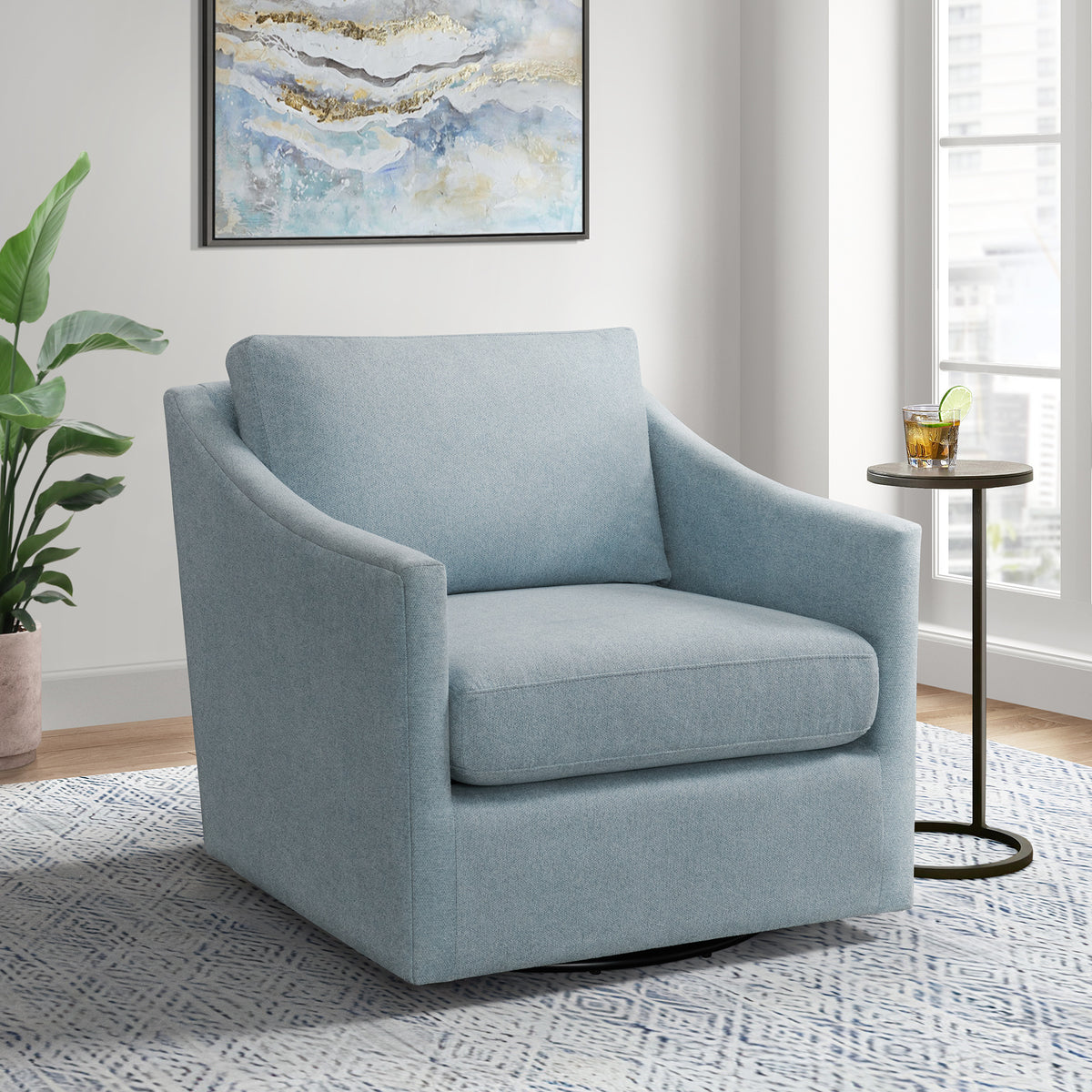 Acacia Swivel Chair In Freya Light Blue