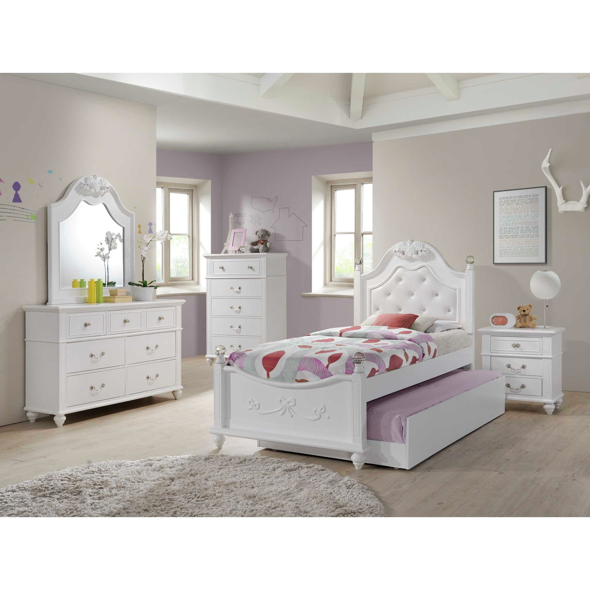 Alana Twin Plataform Bed With Storage Trundle 5Pc Set