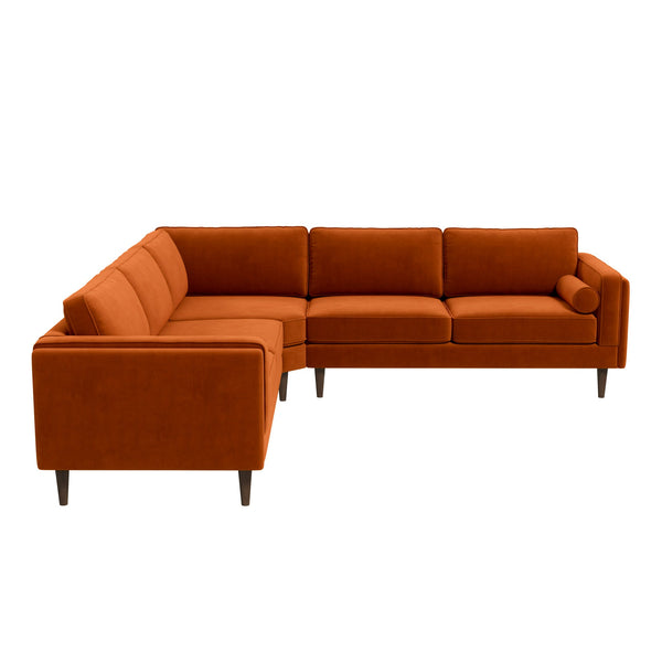Sofá esquinero seccional color naranja quemado ámbar
