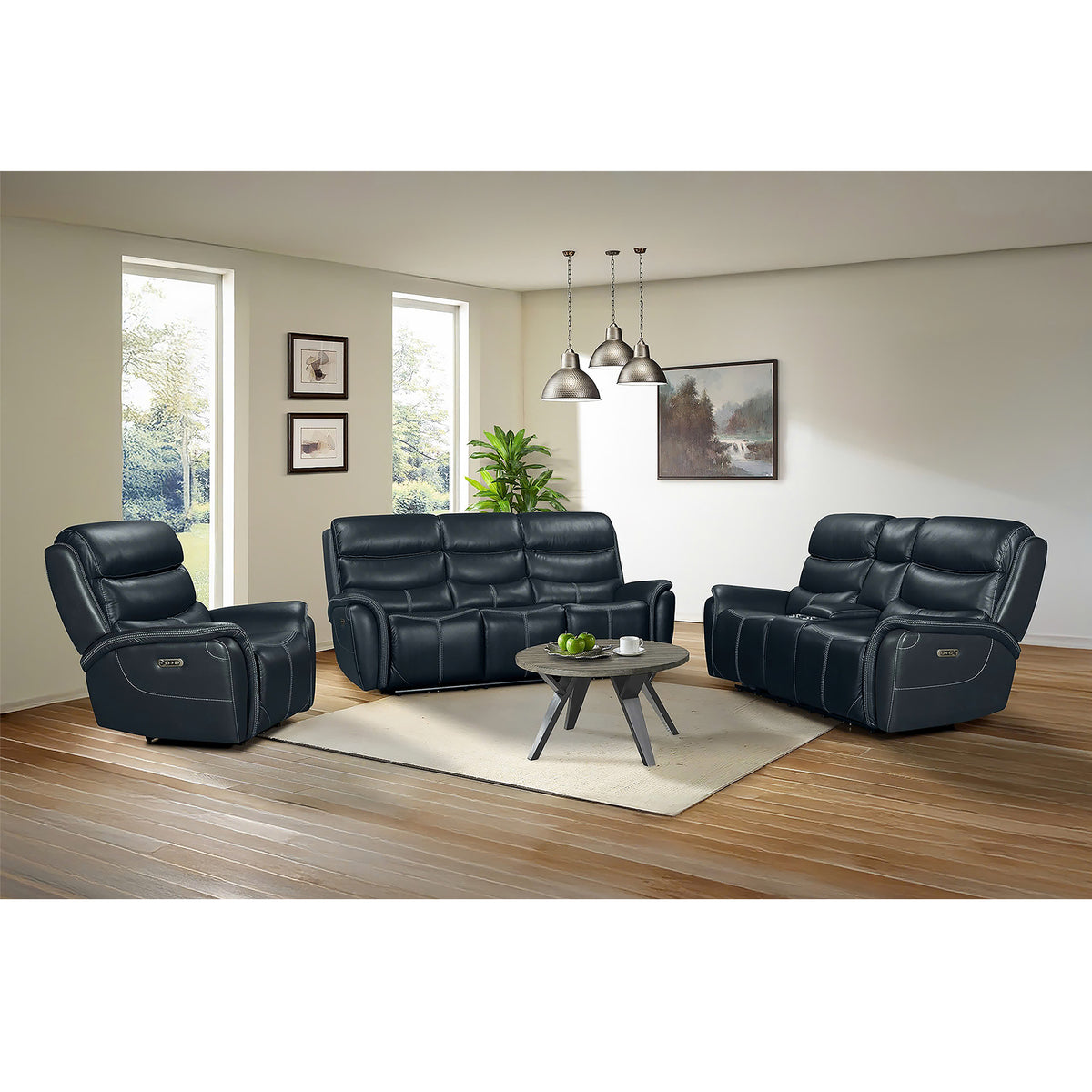 Aruba Power Motion Loveseat With Power Headrest And Console In Pebble Navy