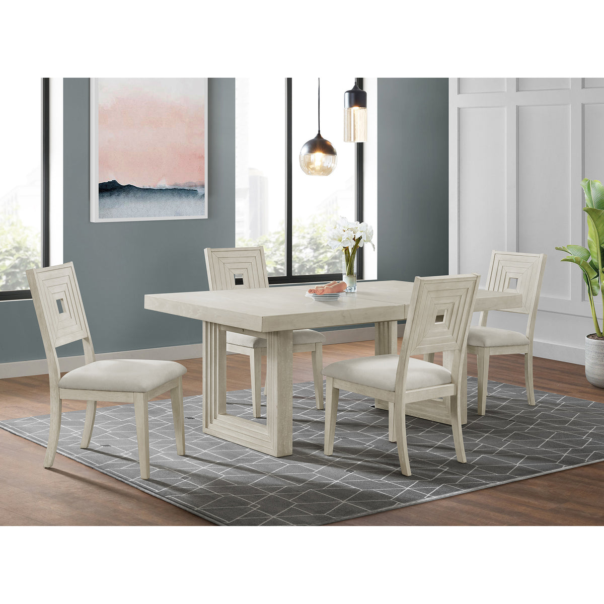 Avalanche Rectangular Dining Table With 18" Leaf In Antique White