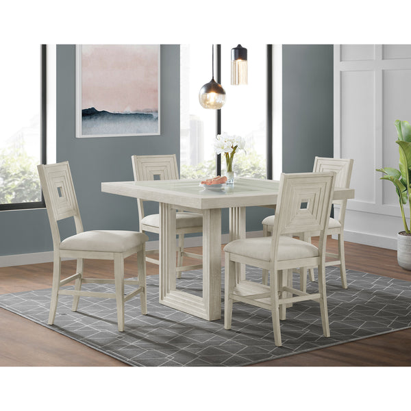 Avalanche 5Pc Square Counter Height Dining Set In Antique White-Table And Four Chairs