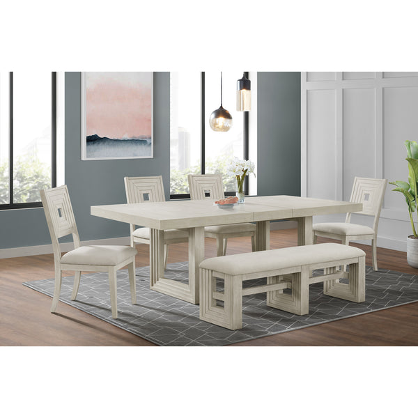 Avalanche 6Pc Standard Height Dining Set In Antique White-Table, Four Chairs & Bench