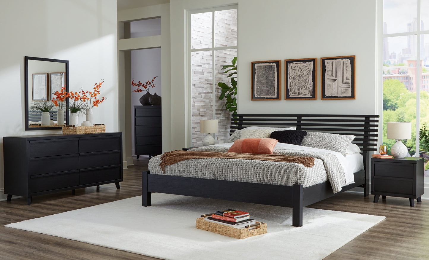 Danziar King Slat Panel Bed, Dresser and Mirror