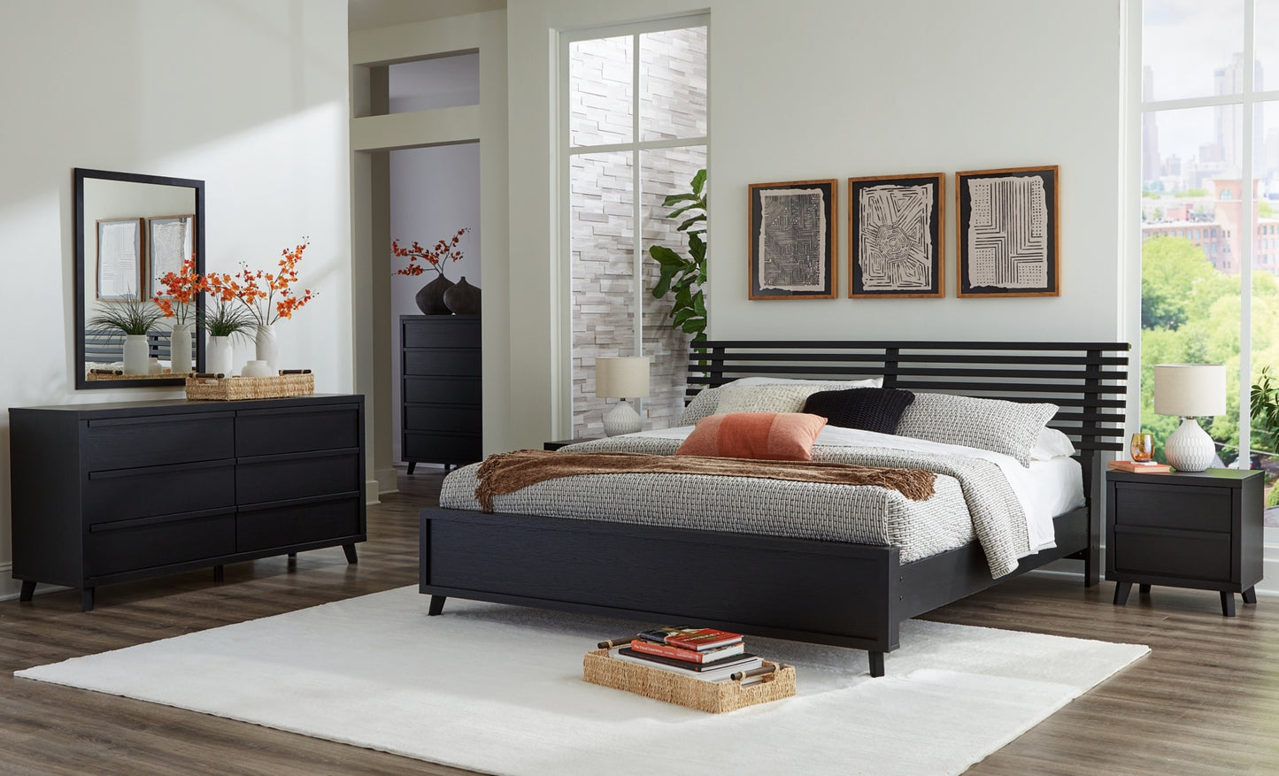 Danziar King Slat Panel Bed, Dresser and Mirror