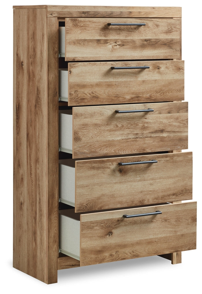 Hyanna Full Panel Bed with 2 Side Storage, Dresser, Mirror and Chest