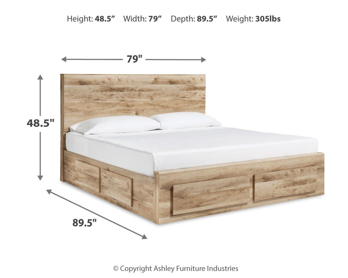 Hyanna King Panel Storage Bed with 1 Under Bed Storage Drawer, Dresser and Mirror
