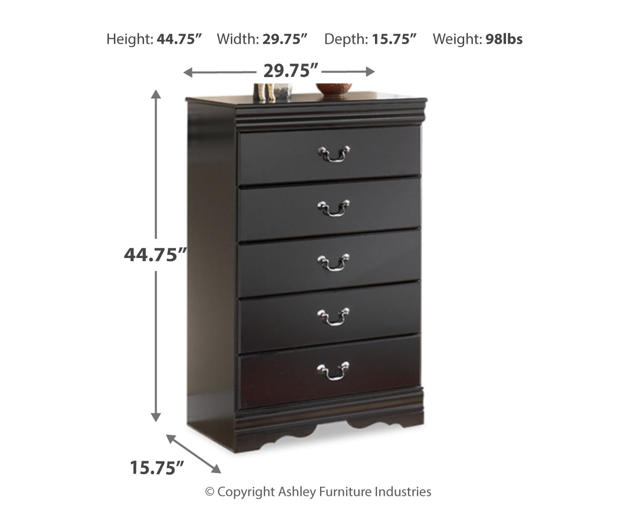 Huey Vineyard Full Sleigh Bed with Mirrored Dresser and Chest
