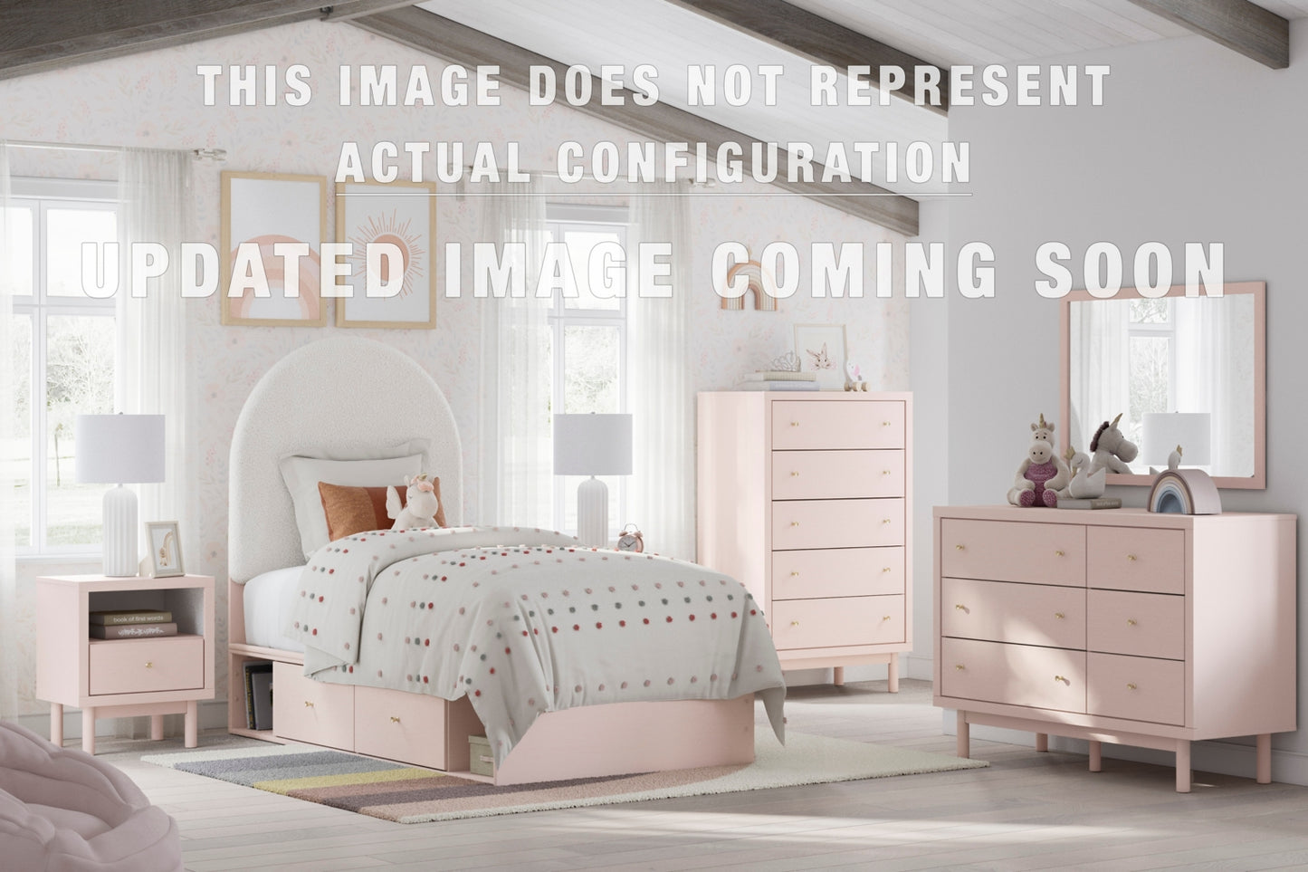 Wistenpine Twin Upholstered Panel Bed with Storage, Dresser, Mirror and Nightstand