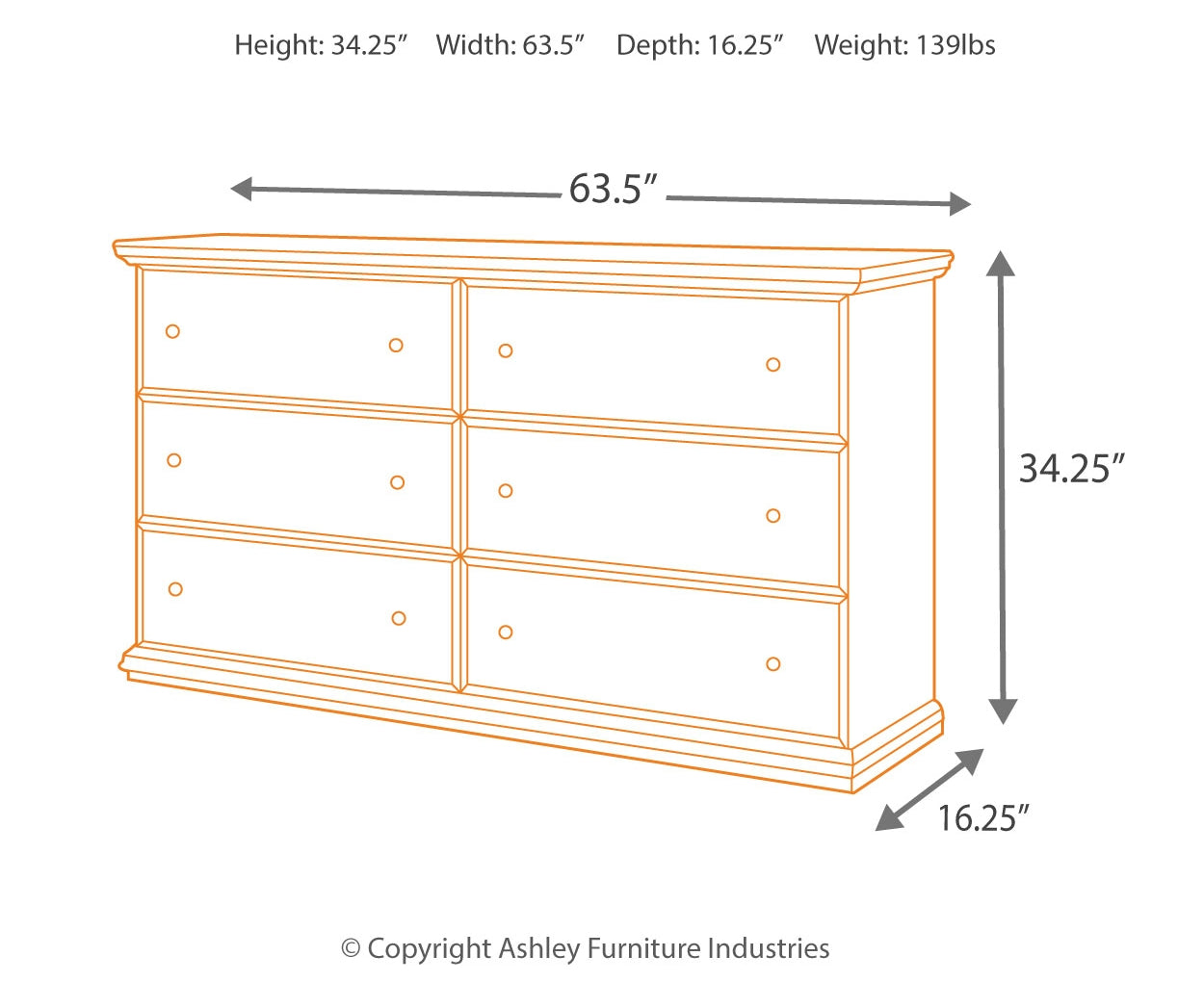 Maribel Six Drawer Dresser