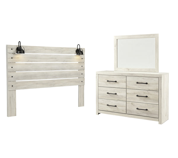 Cambeck King Panel Headboard Bed with Mirrored Dresser