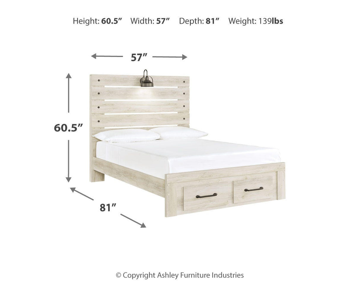 Cambeck Full Panel Bed with 2 Storage Drawers with Mirrored Dresser
