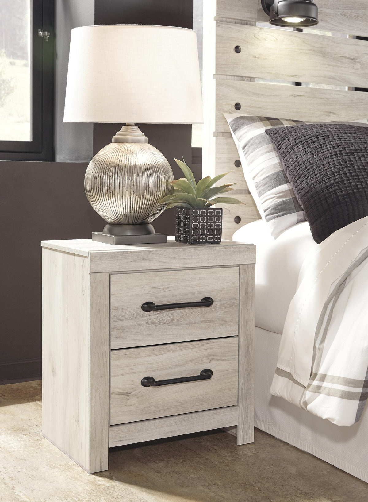 Cambeck King Panel Bed with 2 Storage Drawers with Mirrored Dresser, Chest and Nightstand