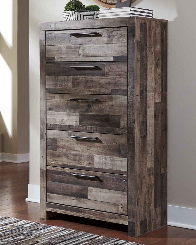 Derekson Queen/Full Panel Headboard Bed with Mirrored Dresser, Chest and Nightstand