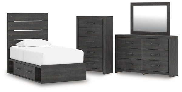 Hollivern Twin Panel Storage Bed, Dresser, Mirror and Chest