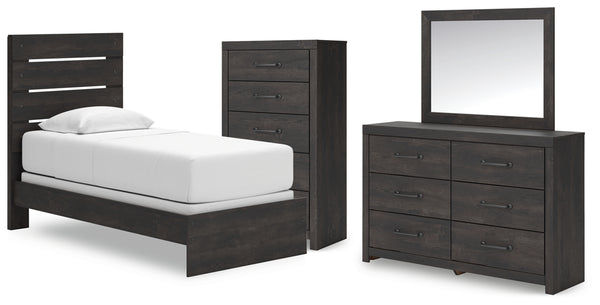 Hollivern Twin Panel Bed, Dresser, Mirror and Chest
