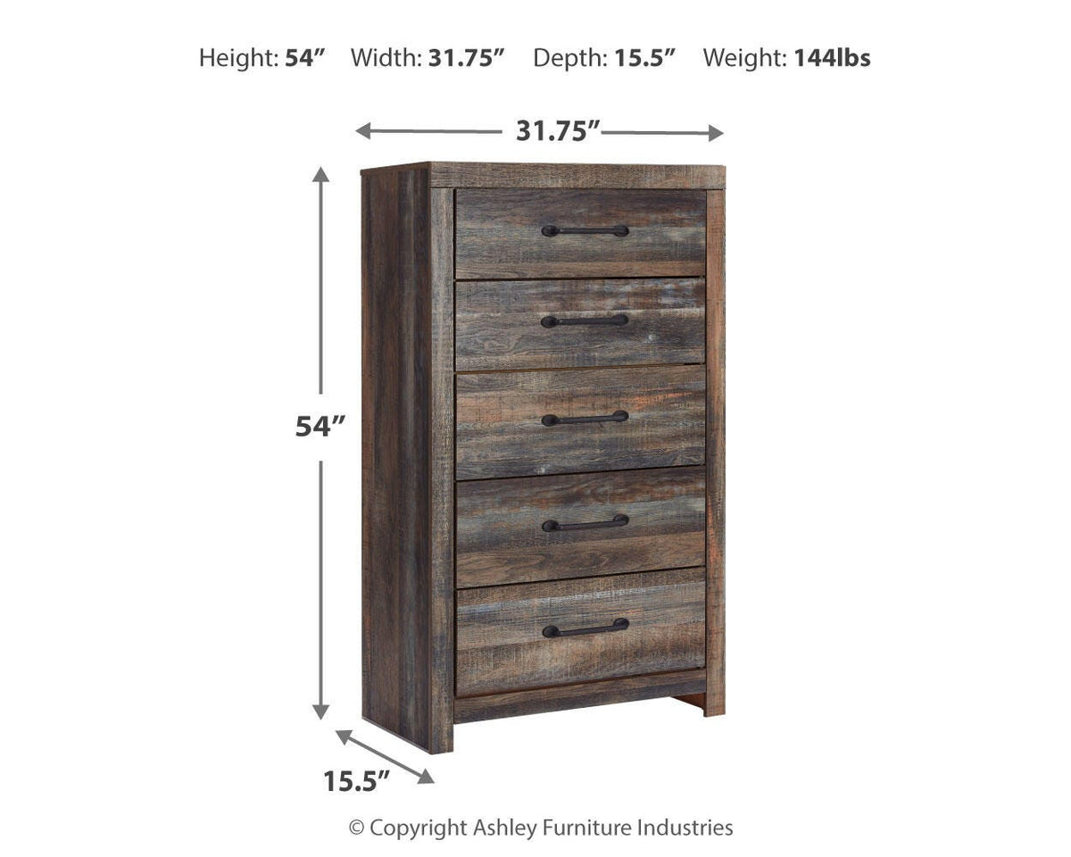 Drystan Twin Panel Bed with 4 Storage Drawers, Dresser, Mirror and Chest