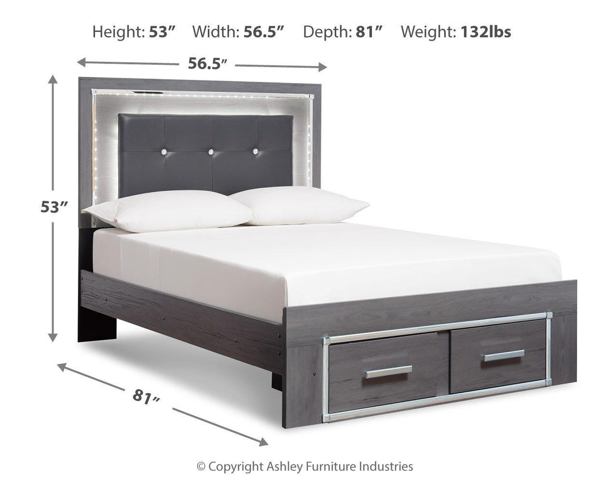 Lodanna Full Panel Bed with 2 Storage Drawers with Mirrored Dresser