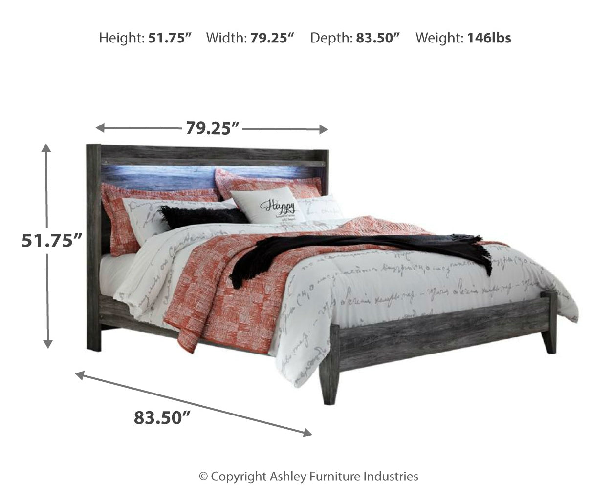 Baystorm King Panel Bed with Mirrored Dresser and Nightstand