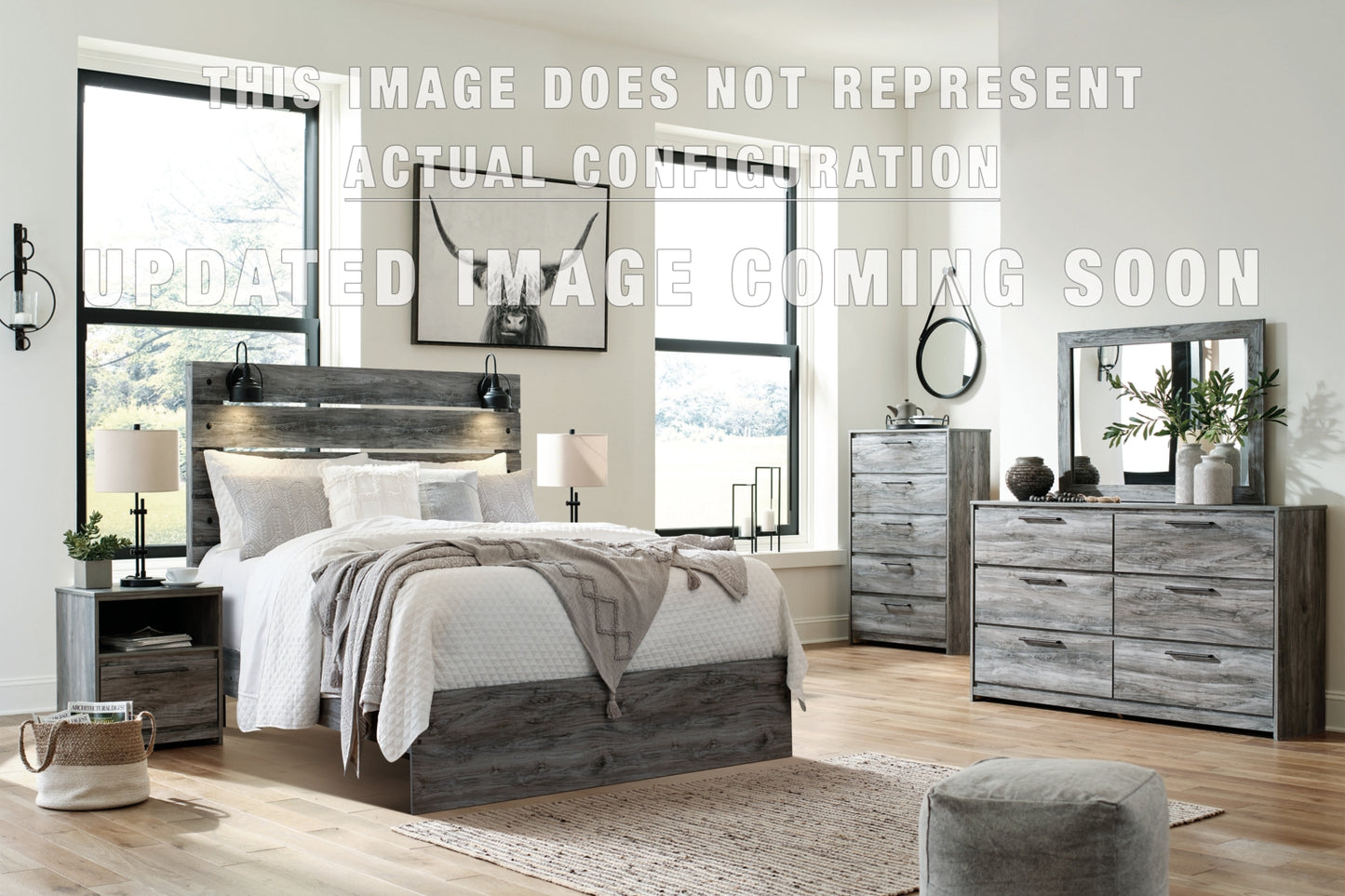 Baystorm Full Panel Bed with 2 Storage Drawers, Dresser, Mirror and Nightstand