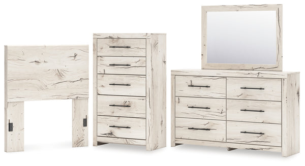 Lawroy Twin Panel Headboard, Dresser, Mirror and Chest