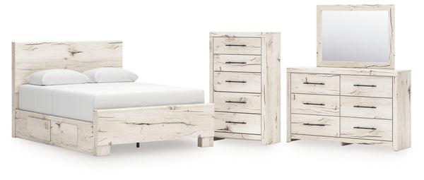 Lawroy Queen Panel Bed with Storage, Dresser, Mirror and Chest