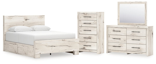 Lawroy Queen Panel Bed with Storage, Dresser, Mirror and Chest