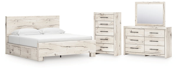 Lawroy King Panel Bed with Storage, Dresser, Mirror and Chest