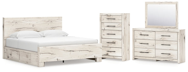 Lawroy King Panel Bed with Storage, Dresser, Mirror and Chest