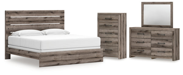 Graystorm King Panel Bed, Dresser, Mirror and Chest