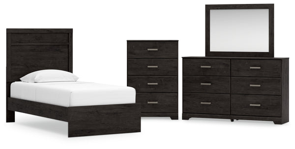 Belachime Twin Panel Bed with Mirrored Dresser and Chest