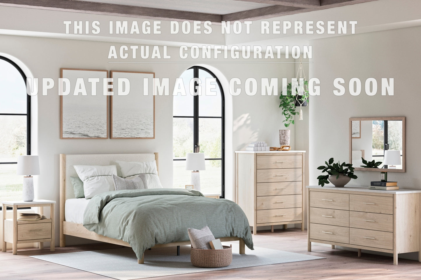 Cadmori Full Upholstered Panel Bed, Dresser, Mirror and Nightstand