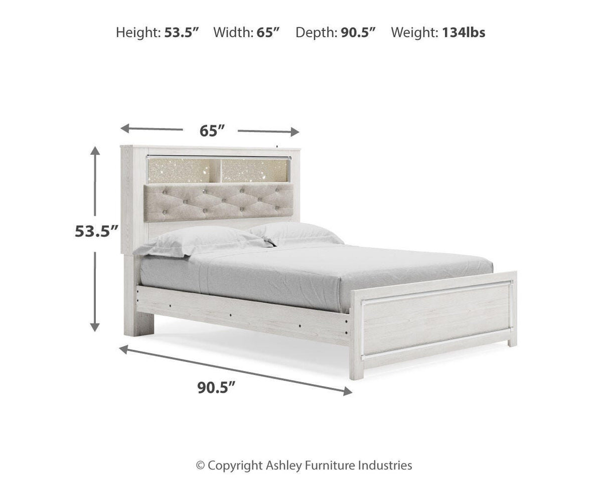 Altyra Queen Panel Bookcase Bed with Mirrored Dresser and Chest