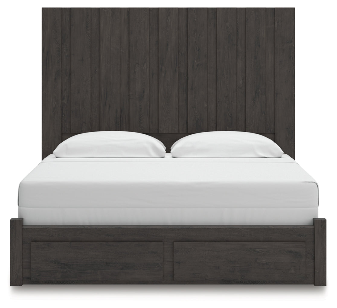 Fraluna King Panel Storage Bed, Dresser, Mirror and Nightstand