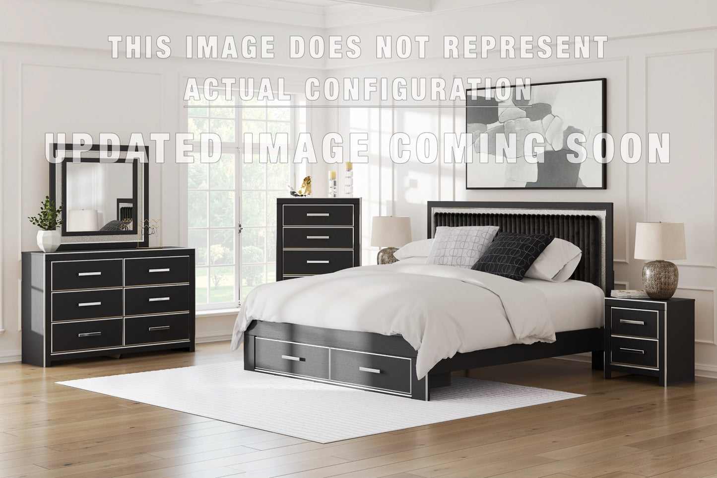 Zuraleus Queen Upholstered Panel Platform Bed, Dresser, Mirror and Nightstand
