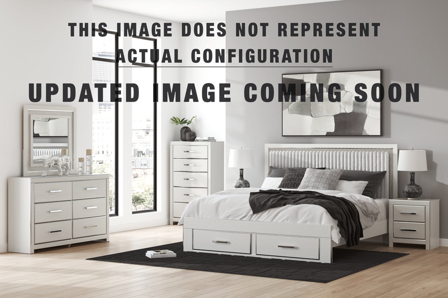 Zuraleus Queen Upholstered Panel Bed, Dresser, Mirror and Nightstand