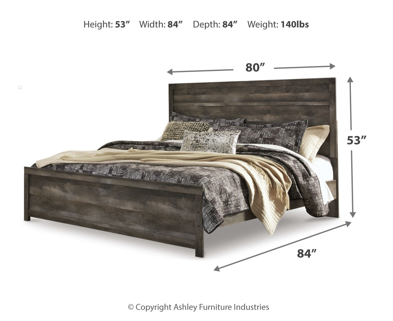 Wynnlow King Panel Bed with Mirrored Dresser, Chest and Nightstand