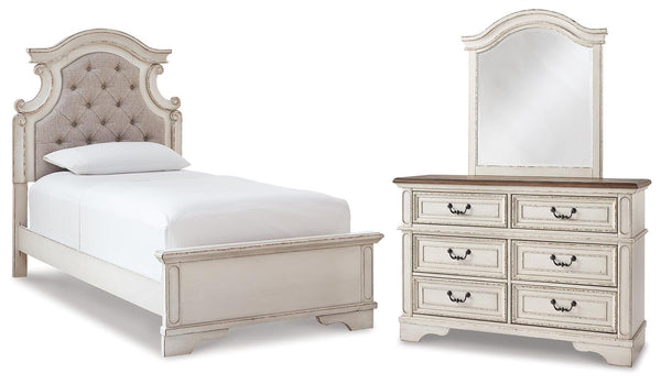 Realyn Twin Panel Bed with Mirrored Dresser