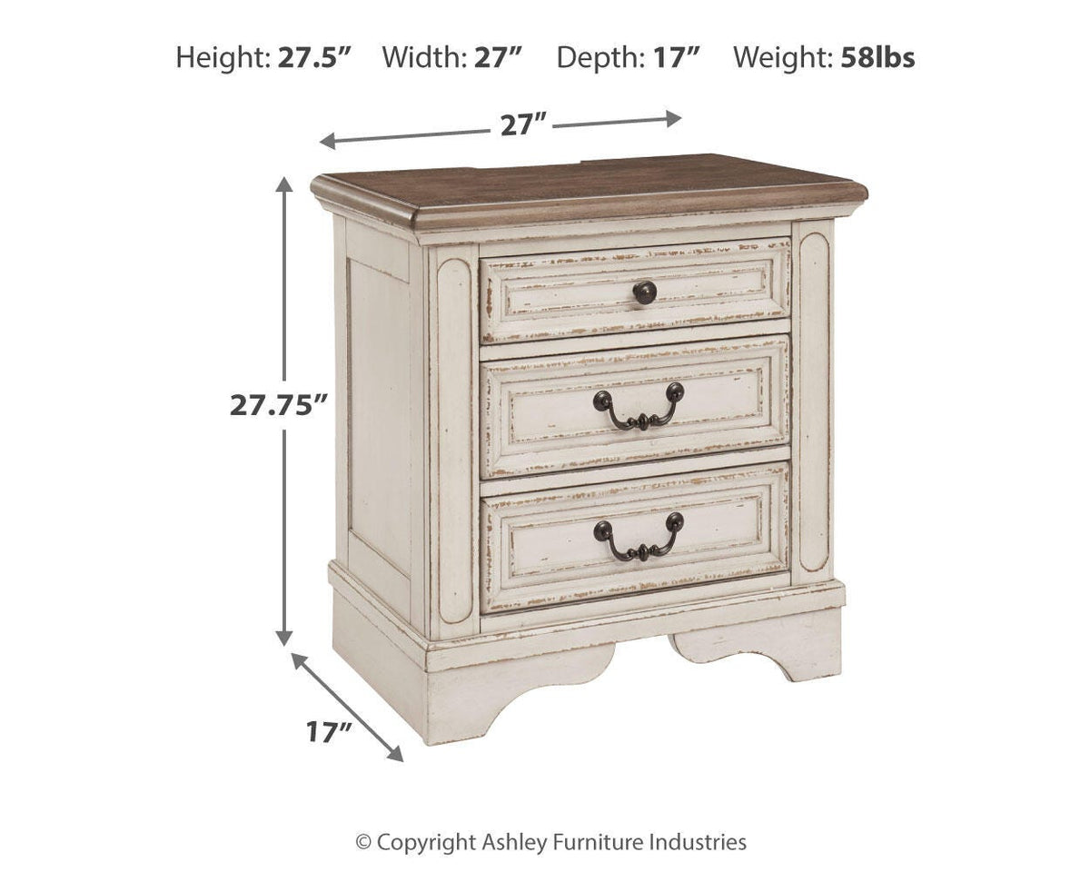 Realyn Queen Upholstered Storage Bed, Dresser, Mirror, Chest and Nightstand