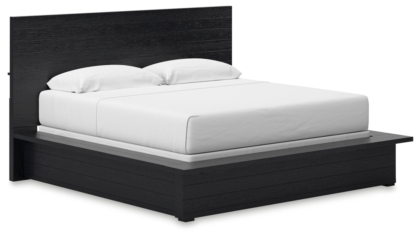 Londer King Panel Bed with Mirrored Dresser and Nightstand